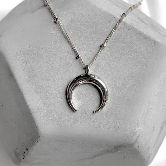Silver Eclipse Half Moon Pendant Necklace